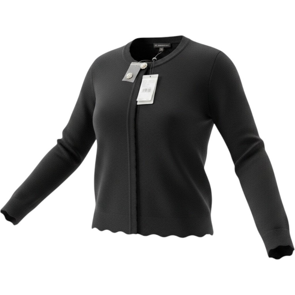 Adrianna Papell Cardigan XL Black Pearl Button Scalloped Crew Neck